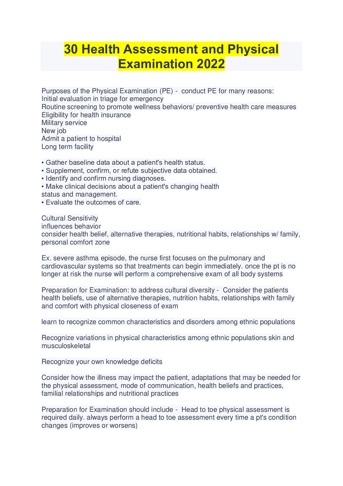 30 Health Assessment and Physical Examination 2022 Browsegrades